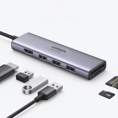 3. Ugreen Multifunktions-HUB USB Typ C - 3x USB 3.2 Gen 1 / HDMI 4K 60Hz / SD- und TF-Kartenleser grau (60383 CM511)