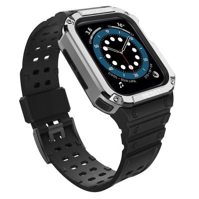Protect Strap Band für Apple Watch 38/40/41mm Panzergehäuse Armband - Schwarz, Silber