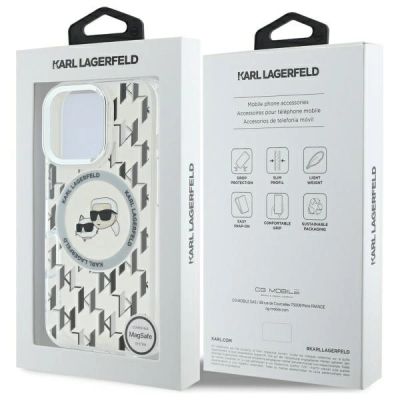 8. Karl Lagerfeld IML Monogram Karl & Choupette Head MagSafe Hülle für iPhone 16 Pro – transparent