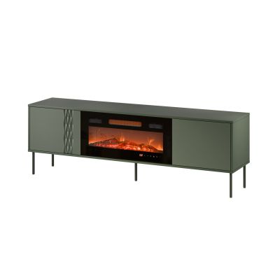 5. EF TV-Schrank + schwarzer TRESSE Kamin 180x40x54,5 mattgrün