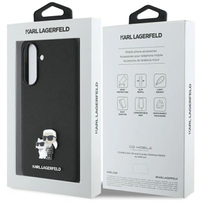 7. Karl Lagerfeld Saffiano-Hülle mit K&C-Metalllogo für Samsung Galaxy A56, Schwarz