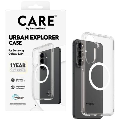 4. CARE by PanzerGlass Urban Explorer Transparente Hülle mit weißem Qi für Samsung Galaxy S26+ - transparent