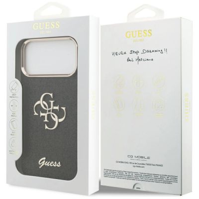 8. Guess Fixed Glitter Big 4G Metal Frame Hülle für iPhone 17 Pro Max - Schwarz