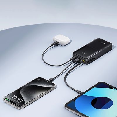14. Baseus Bipow 2 20000mAh 20W Powerbank mit Digitalanzeige und integriertem USB-C-Kabel – Schwarz