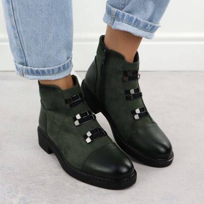 7. Damen-Wildlederimitat-Stiefeletten, gefüttert, grün M.Daszyński SA252-4