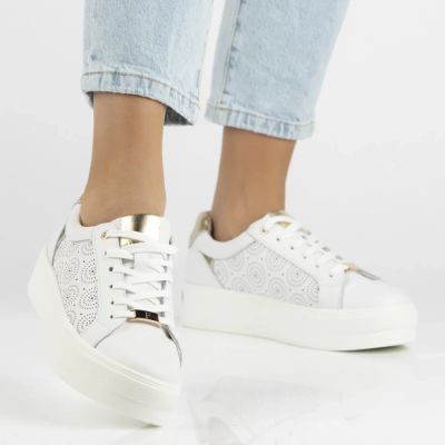 7. Filippo DP7668/26 weiße Leder-Plateauschuhe