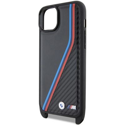 5. BMW M Edition Carbon Tricolor Lines & Strap Hülle für iPhone 15 Plus / 14 Plus – Schwarz