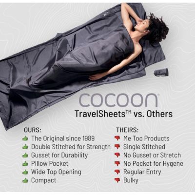 9. Cocoon TravelSheet Seidenschlafsack-Inlett, Rhino/Cornflower