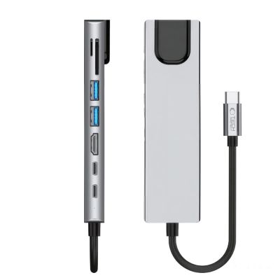 6. Tech-Protect HB09 USB-Hub 8-in-1 (USB-C + USB-A 3.0 + USB-C 3.0 + HDMI 4K 60Hz + SD/TF + PD 100W + RJ45 1000 MB/s) – Grau
