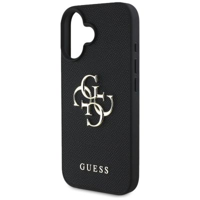6. Guess Grained Big 4G Logo Small Classic Logo Hülle für iPhone 16 - Schwarz