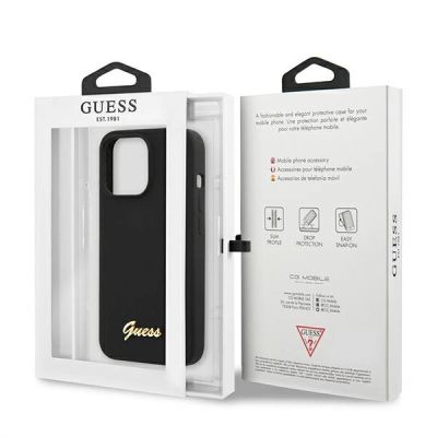 8. Guess GUHMP13LLSLMGBK iPhone 13 Pro / 13 6.1" schwarz/schwarz Hardcase Silikon Script Gold Logo MagSafe