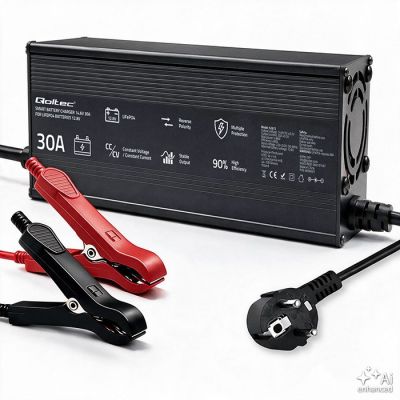 6. Qoltec Spezialladegerät für LiFePO4-Akkus 12 V | 30 A | PF 0,9 | LED | Intelligentes Laden