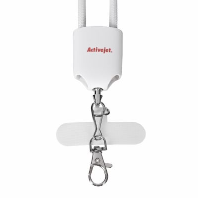 3. Activejet 3-in-1-Lanyard (weiß) mit Ladekabel. Erhältlich mit verschiedenen Anschlüssen: USB-C, Lightning-Adapter, USB-A.