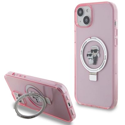 Karl Lagerfeld KLHMP15SHMRSKCP iPhone 15 6,1" rosa/rosa Hardcase Ringständer Karl&Choupette MagSafe