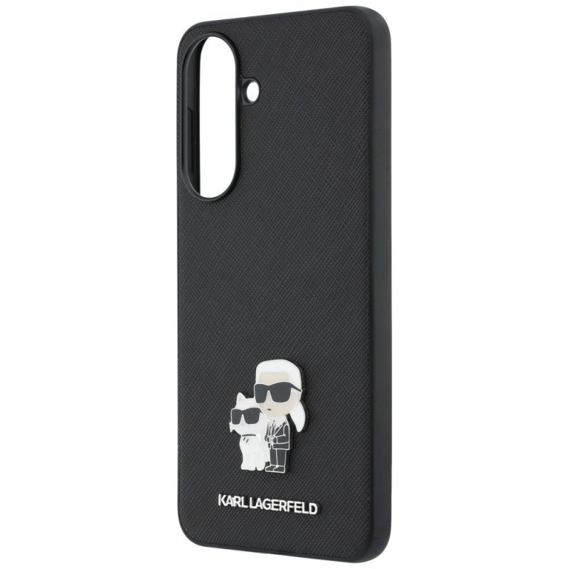 6. Karl Lagerfeld Saffiano Hülle mit K&C Metalllogo für Samsung Galaxy A57 5G – Schwarz