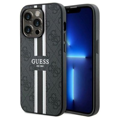 Guess 4G Printed Stripes MagSafe-Hülle für iPhone 15 Pro Max – Schwarz