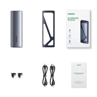 3. Ugreen CM578 15512 Gehäuse für M.2 NVMe 10 Gbit/s Laufwerk – Schwarz + USB-C/USB-A-Kabel + USB-C/USB-C-Kabel