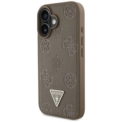 2. Guess Grained Hot Stamp Peony Triangle Logo MagSafe iPhone 16 Hülle - Braun