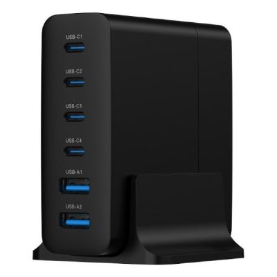 3. GEMBIRD 6-Port-Gan-Schnellladegerät (PD) 6x USB (2x USB-A + 4x USB-C), 75 W, Schwarz