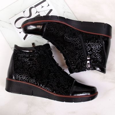 14. Damen-Lederboots mit Warmfutter und Print, schwarz, Filippo