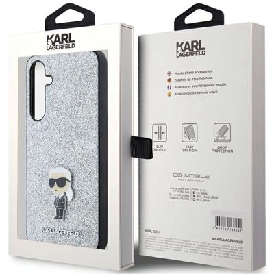 8. Karl Lagerfeld Fixed Glitter Ikonik Logo Metal Pin Hülle für Samsung Galaxy A35 – Silber