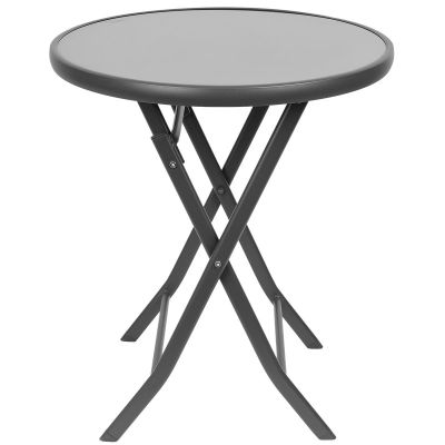 31. Balkonmöbel-Set, runder Tisch und 2 Klappstühle, grau