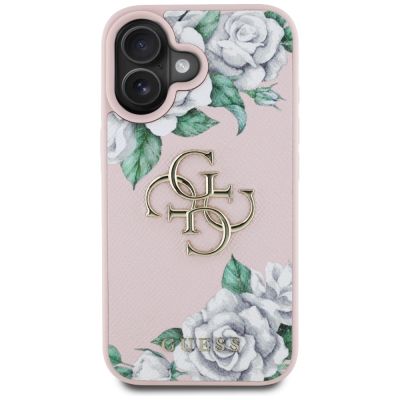 3. Guess Grained Roses Big 4G Logo iPhone 16 Hülle - Rosa