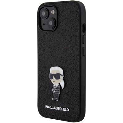 2. Karl Lagerfeld Fixed Glitter Ikonik Logo Metal Pin Hülle für iPhone 15 – Schwarz