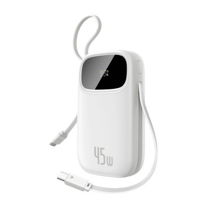 Baseus EnerFill FC31 QPow3 10000mAh 45W Powerbank mit Digitalanzeige und 2 integrierten USB-C-Kabeln – Weiß