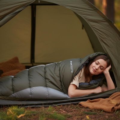 4. TRIP GRÜN-GRAUER TOURISTEN-SCHLAFSACK MIT KOMPRESSIONSFÖRMIGER PACKUNG 210X80X50CM ENERO CAMP