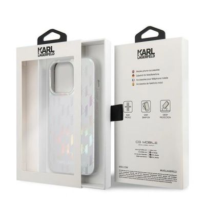 8. Karl Lagerfeld Monogram Iridescent Hülle für iPhone 14 Pro – Silber