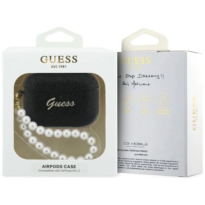 4. Guess Glitzer-Perlen-Schutzhülle für AirPods Pro 3 – Schwarz
