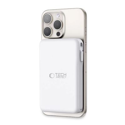 10. Tech-Protect LifeMag PB31 Powerbank mit MagSafe 10000 mAh 15 W USB-C/USB-A/integriertes USB-C/ Lightning Kabel – Weiß