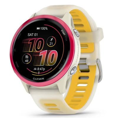 Garmin Forerunner 570 42mm Uhr aus Aluminium in den Farben Knochenweiß/Himbeere