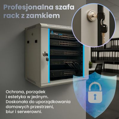 8. Extralink EX.8581 Rack-Schrank (400 mm / 600 mm / 600 mm; Wandmontage; aufklappbar; 19 Zoll; grau)