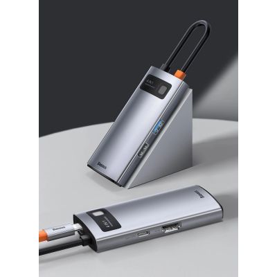 12. Baseus Metal Gleam 4in1 Multifunktions-HUB USB Typ C - USB Typ C Stromversorgung 100 W / HDMI 4K 30 Hz / 1x USB 3.2 Gen 1 / 1x USB 2.0 (CAHUB-CY0G)