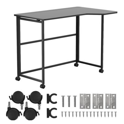 10. MACLEAN Klappschreibtisch mit Rollen, schwarz, mobil, 100 x 65 cm, max. 50 kg, abgewinkelt, L-förmig, MC