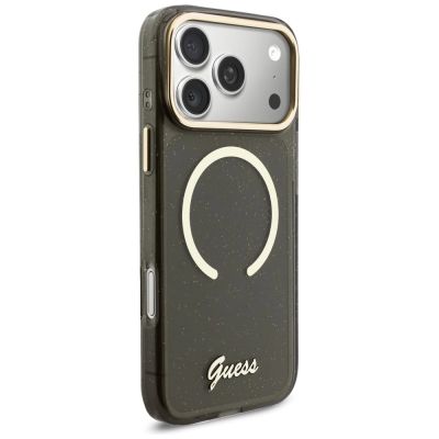 3. Guess IML Glitters Script Strap MagSafe Hülle für iPhone 17 Pro Max - Schwarz
