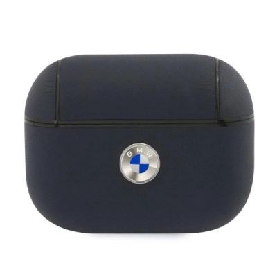 AirPods Pro-Hülle aus echtem Leder mit silbernem BMW -Logo, Marineblau
