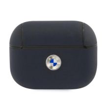 AirPods Pro-Hülle aus echtem Leder mit silbernem BMW -Logo, Marineblau