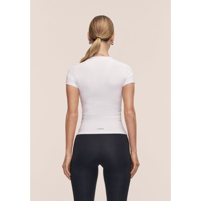 2. CASALL Damen-T-Shirt mit definiertem Rippstrick, Weiß