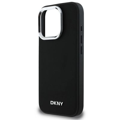 6. DKNY Plain Silver Logo MagSafe-Hülle für iPhone 16 Pro Max – Schwarz
