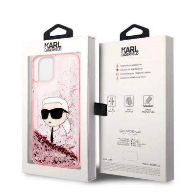 8. Karl Lagerfeld Glitzer Karl's Head Hülle für iPhone 14 Plus – Rosa