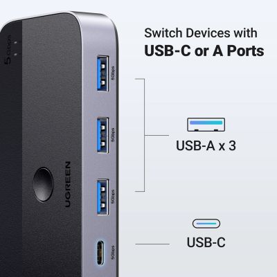 3. Ugreen CM662 USB 3.0 Switch 2-in-4 Switch + 2x USB-A Kabel - Schwarz