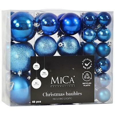 4. Dekorative Plastikkugeln, Safe, 46 Stück, blauer Glimmer