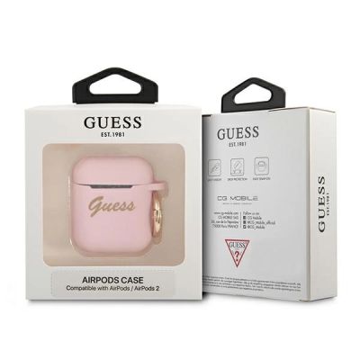 3. Guess, GUA2SSSI AirPods Cover rosa/rosa Silikon Vintage Script