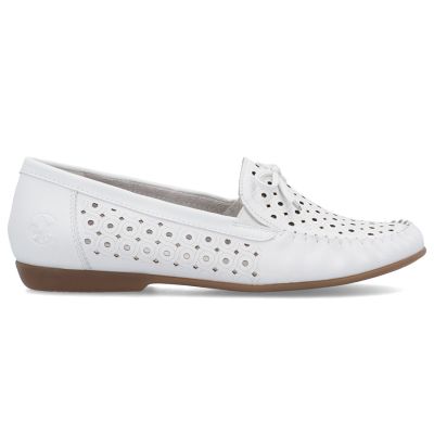 2. Damen-Ledermokassins, durchbrochen, leicht, bequem, weiß, Rieker L6352-80