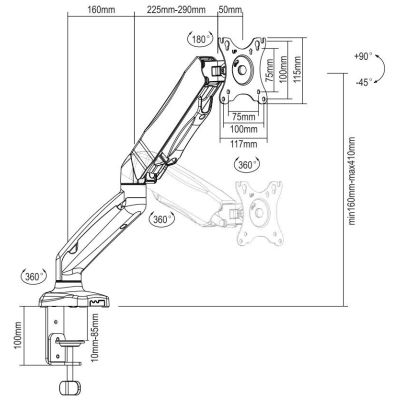 3. Deltaco ARM-534 Monitorhalterung/Ständer 68,6 cm (27") Schreibtisch Schwarz