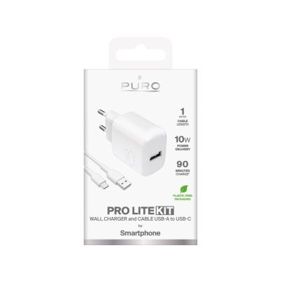 2. Puro PROLITE 10W USB-A Wandladegerät + USB-A - USB-C Kabel 1,2m - weiß