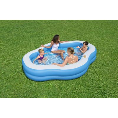 5. Bestway 54409 Aufstellpool, aufblasbarer Pool, oval, blau-weiß